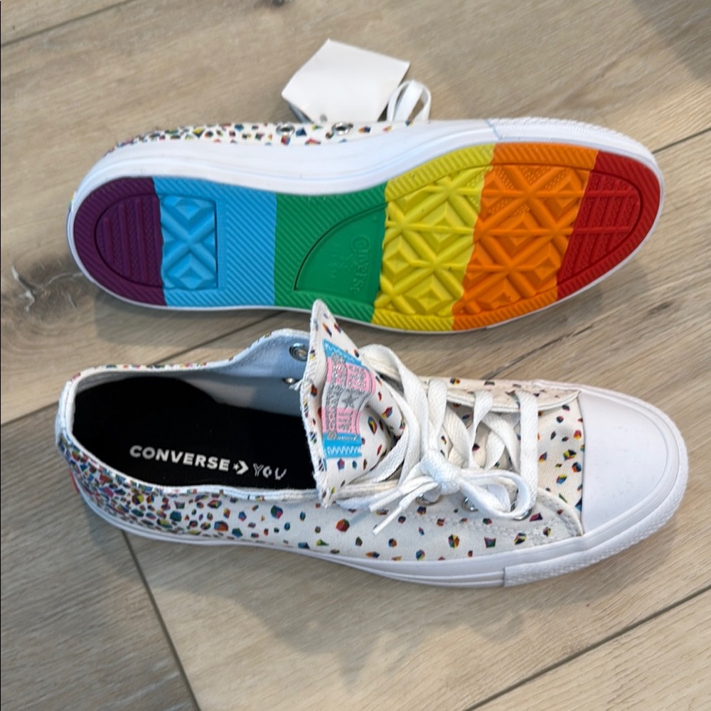 Converse White Sneakers with Rainbow Sole - Size 10W/8M/Eur 41.5